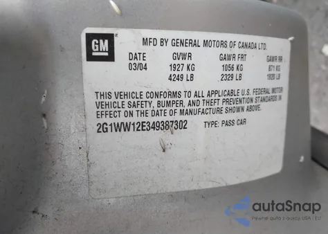 2004 Chevrolet Monte Carlo Ls z USA, uszkodzony, nr VIN 2G1WW12E349387302